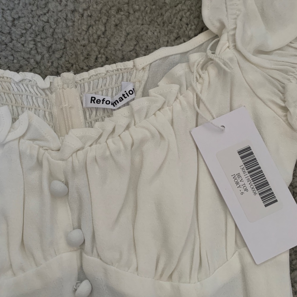 Reformation White Ruffled Button-Down Top - image 2